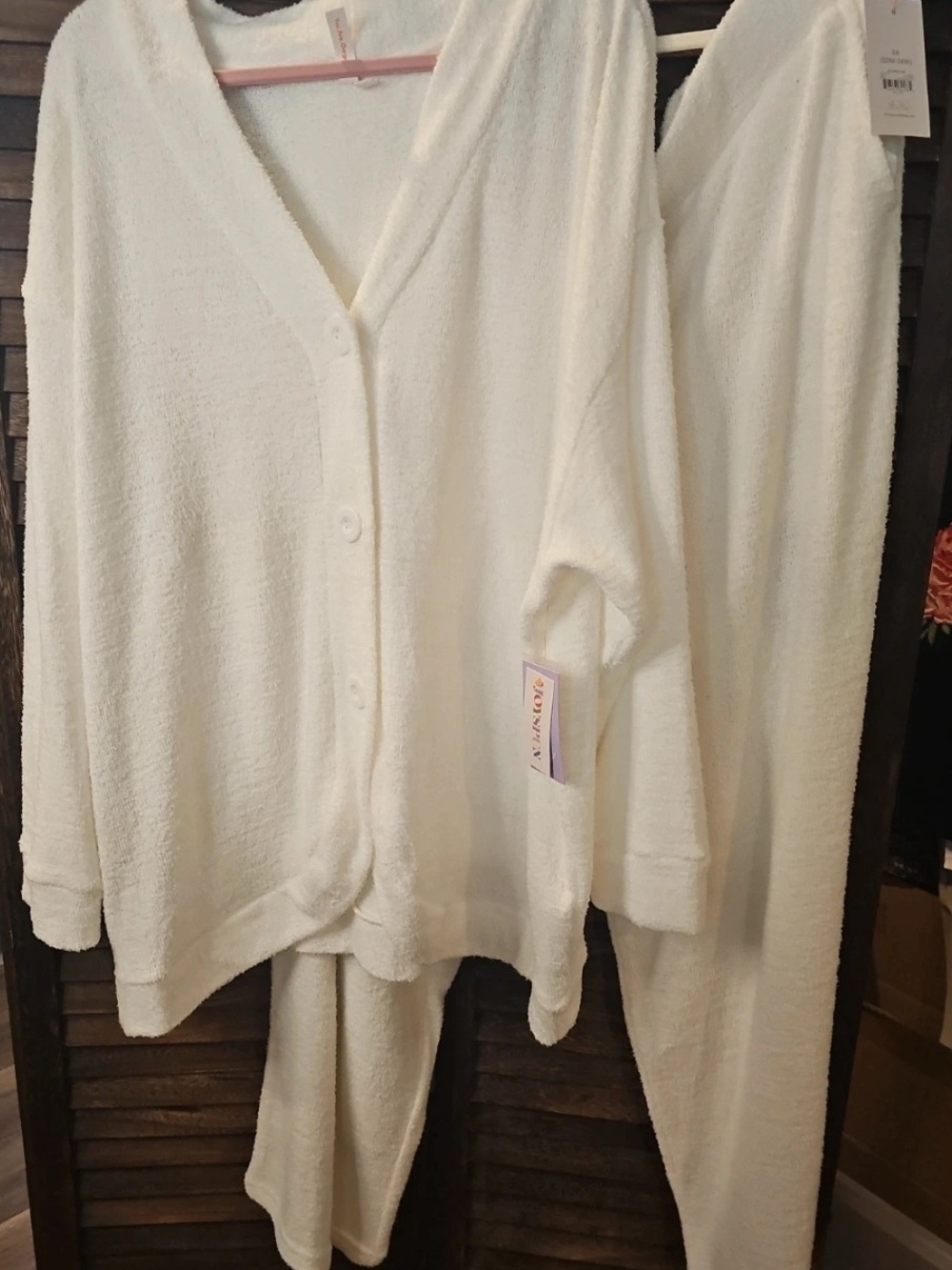 NWT JOYSPUN 3X Cozy Cream Wide Leg Pants & Button-Front Sweater Cardigan V20